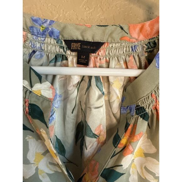 Frye Last Dance Floral Teal Combo Womens Blouse Medium Green NWT - Picture 4 of 5